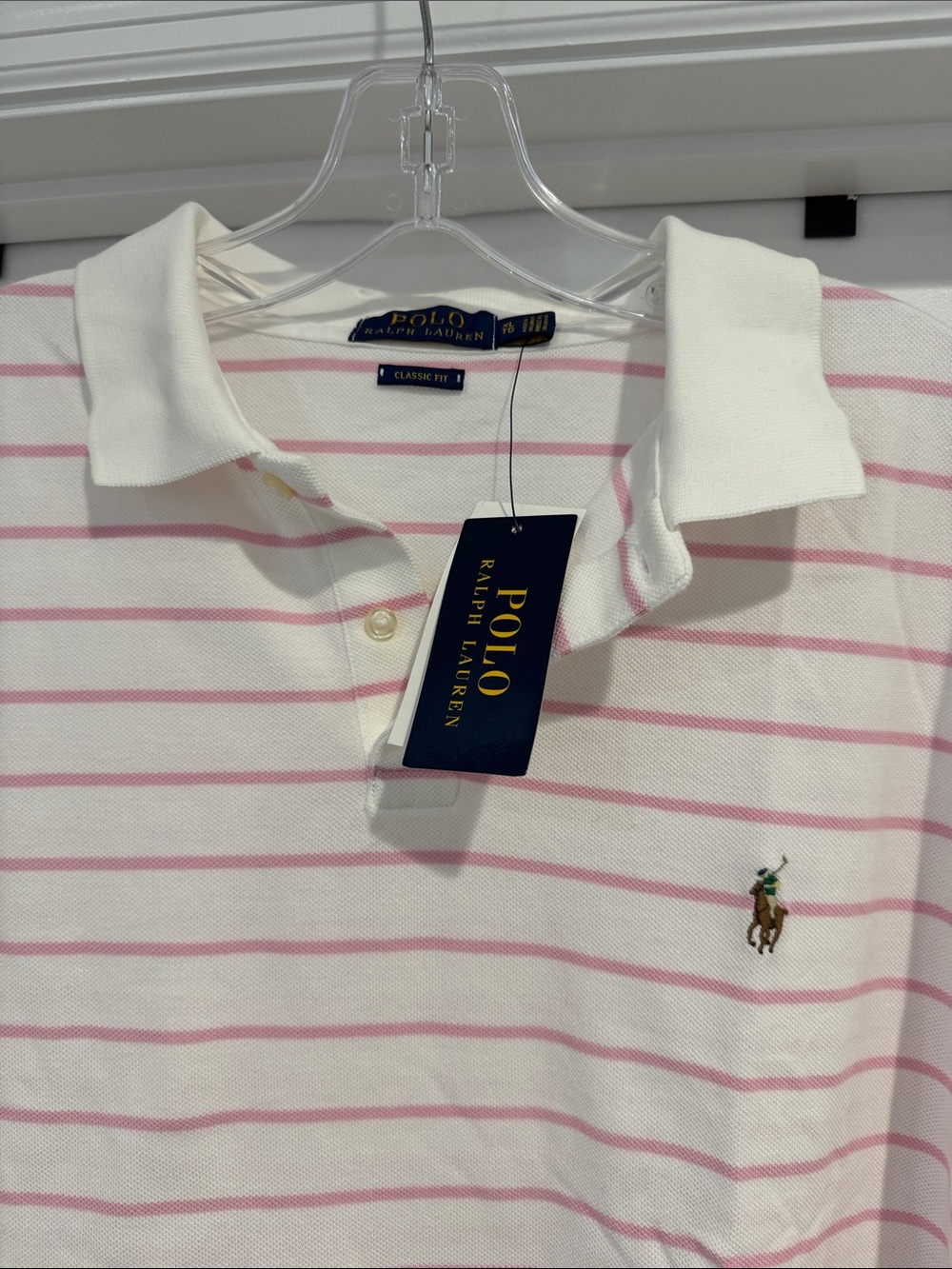 Ralph Lauren White Polo with Light Pink Stripes - Picture 1 of 6